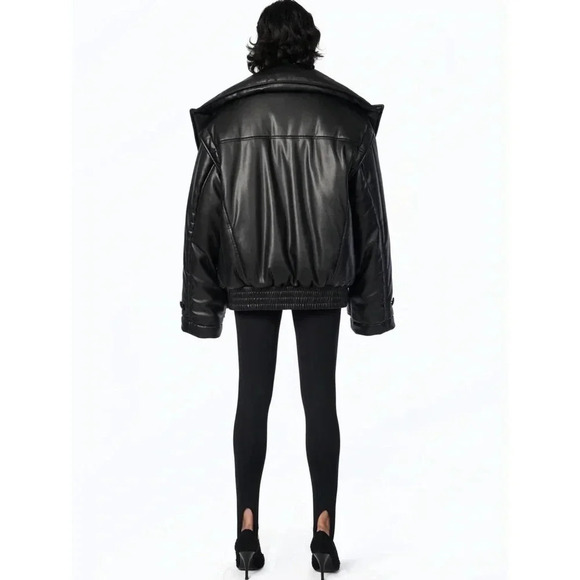 NWT Free People Ronny Kobo Camile Jacket Black Oversized Bomber Faux Leather - Picture 14 of 15